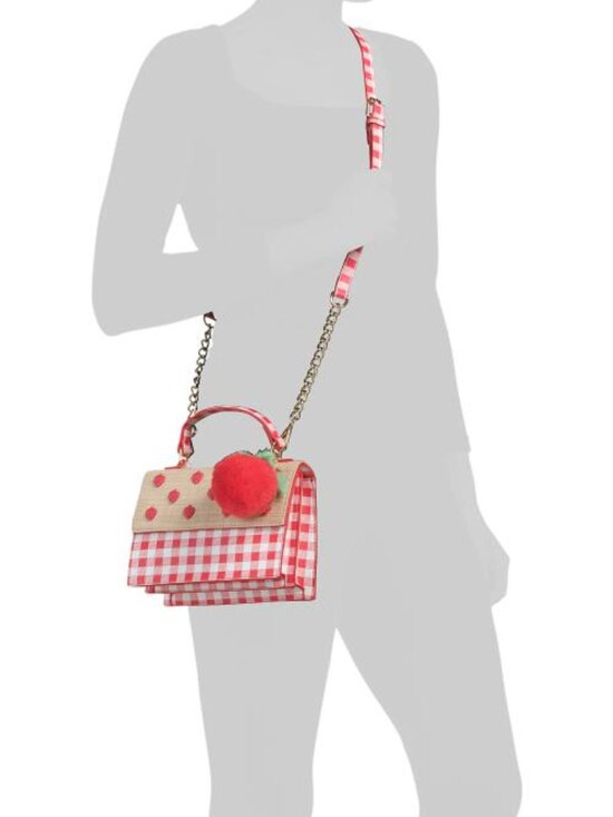 NEW Betsey Johnson Straw Handbag with Red Gingham & Strawberry Accents - Picture 8 of 9